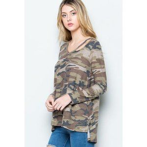 3 Camouflage Tops with Cut-out Detail